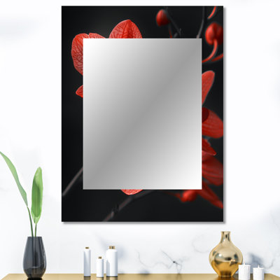 Nocturnal Nirvana rouge gris orchidées - miroir mural orchidée, miroir décoratif traditionnel, impression d'art en métal