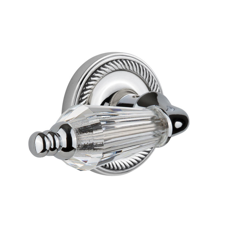 Levier de porte de mortaise intérieur avec rosette en cristal salon Rope, Chrome brillant