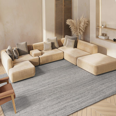 Tapis de couleur unie en laine et coton touffeté à la main Élizzie