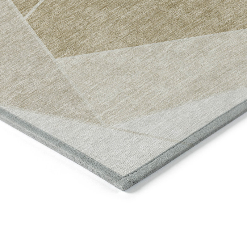3' X 5' Beige Tan And Ivory Geometric Washable Indoor Outdoor Area Rug