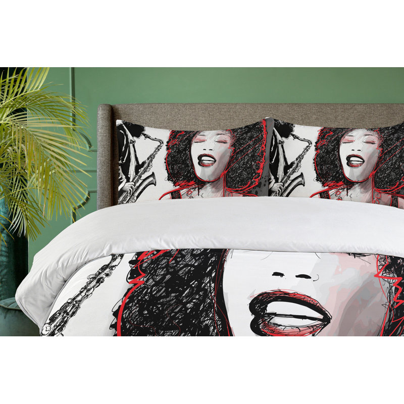 Afro Art Black and Red Microfiber Duvet Cover Set
