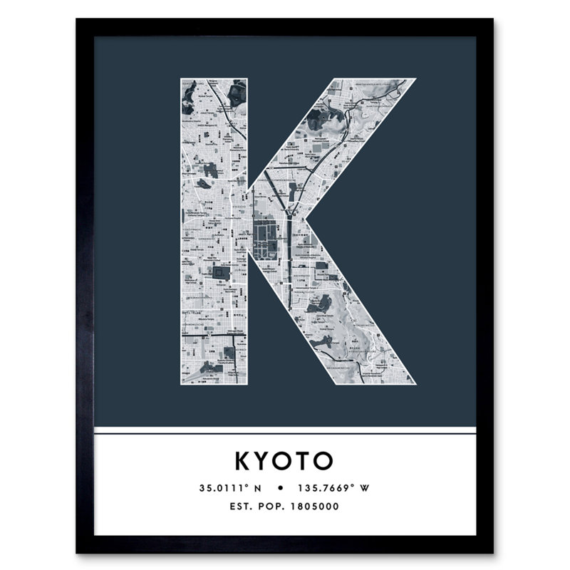 Kyoto City Map Kyoto Japan City Map Navy 1 Piece Single Picture Frame Wall Art