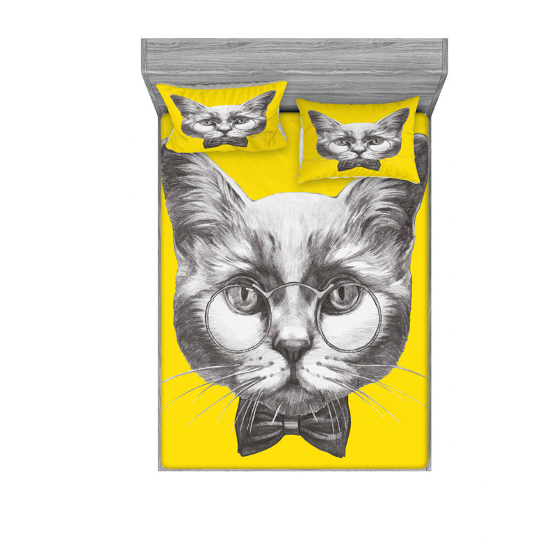 Ensemble de literie pour chat avec verres, Ensemble de drap pour grand lit avec drap-housse