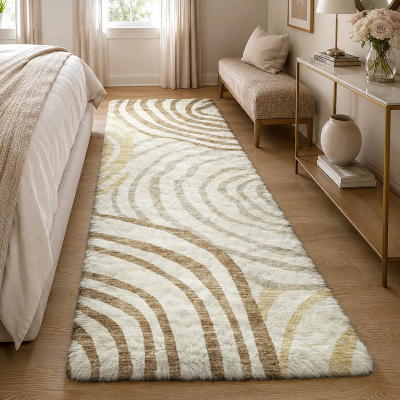 Swirls de qualité supérieure Tapis Dream Shag, lavable à la machine, Gold, 2'3" x 7'6" Runner