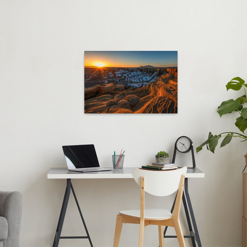 Golden Desert Canyon Dramatic Tranquil Abstract Landscape Nature Wall Art Print 1 Piece Wrapped Canvas Wall Art