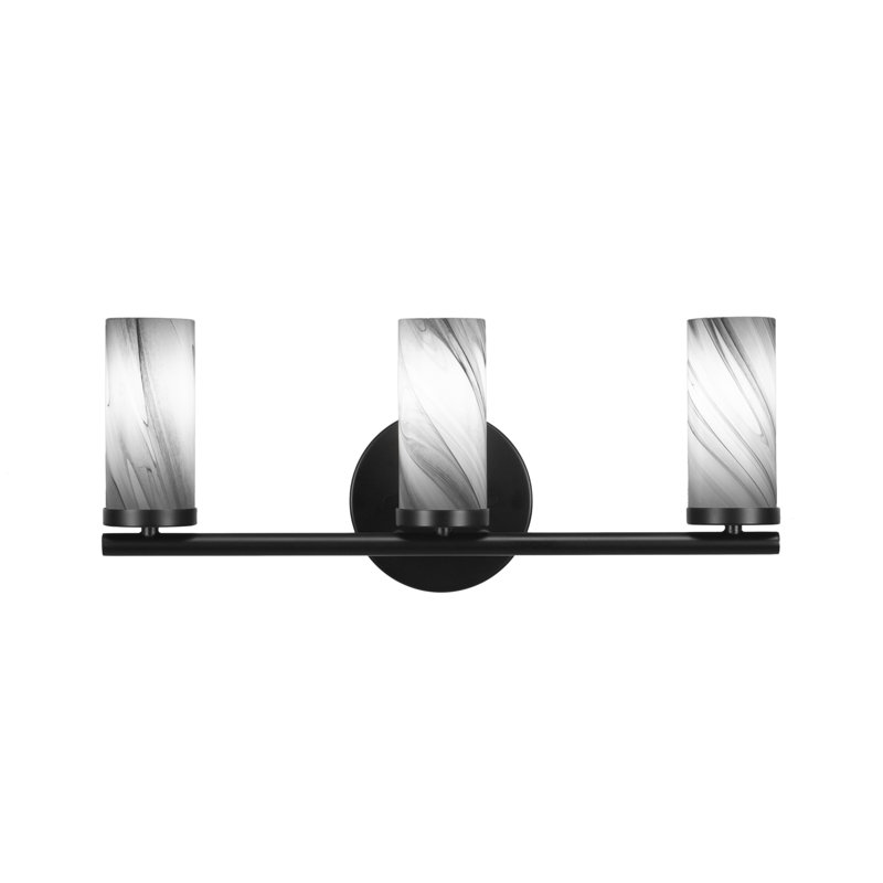 Arefa 3 Light Bath Bar Shown With 2.5” Onyx Swirl Glass, Noir mat