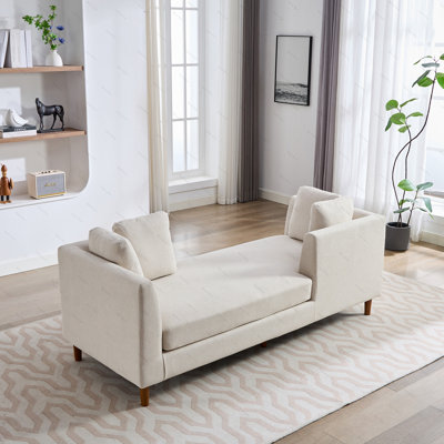 77.95'' Wide Modern Double-Sided Upholstered Chaise Lounge Indoor,Chenille Fabric Sleeper Sofa Couch With 4 Throw Pillows, Daybed with Rubberwood Legs -  George Oliver, 3B2487CE3C7A4038BCC5D5E1809FD5D0