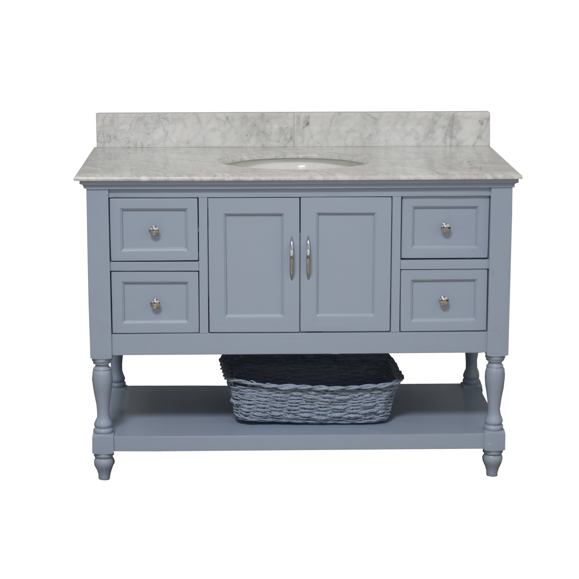 Hampton 48'' Single Bathroom Vanity, Carrara Marble, Powder Blue