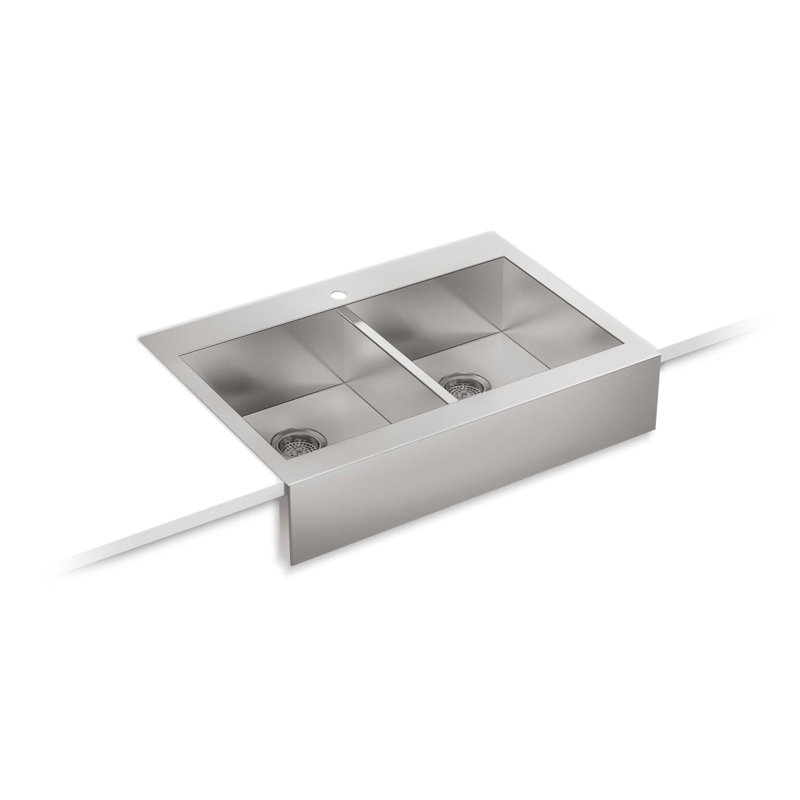 Vault 35.75" L x 24.3125" W Double Basins Farmhouse Kitchen Sink, 1 Hole