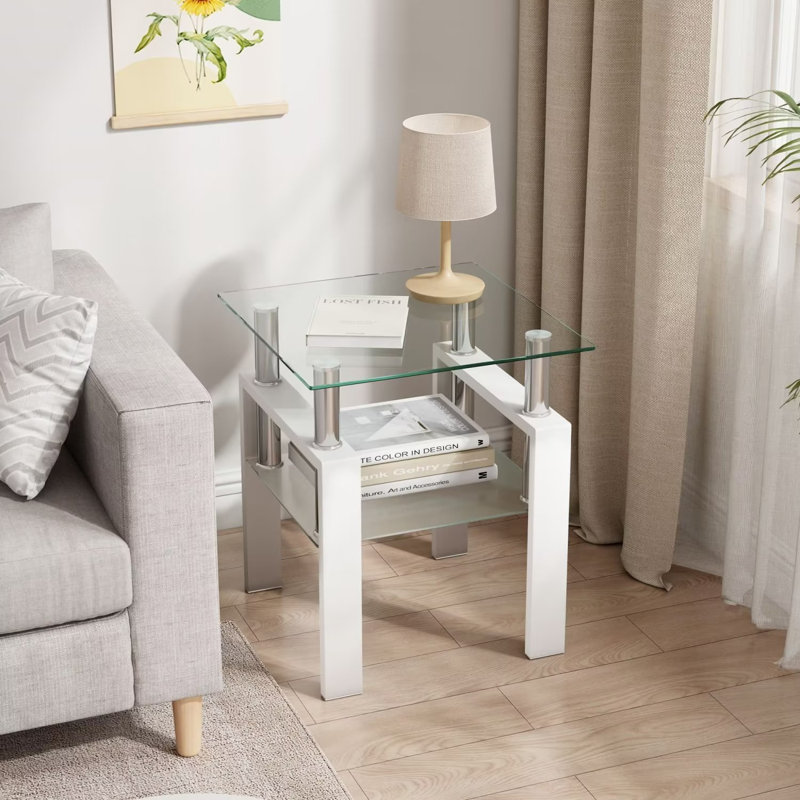 Table de bout en verre Catasha, Transparent / noir, H 20,5 po x l 17,72 po x P 17,72 po, 1