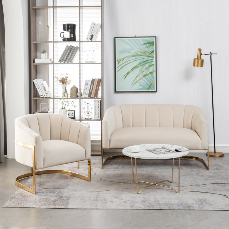 Fauteuil demi-tonneau Tellico, Velours beige