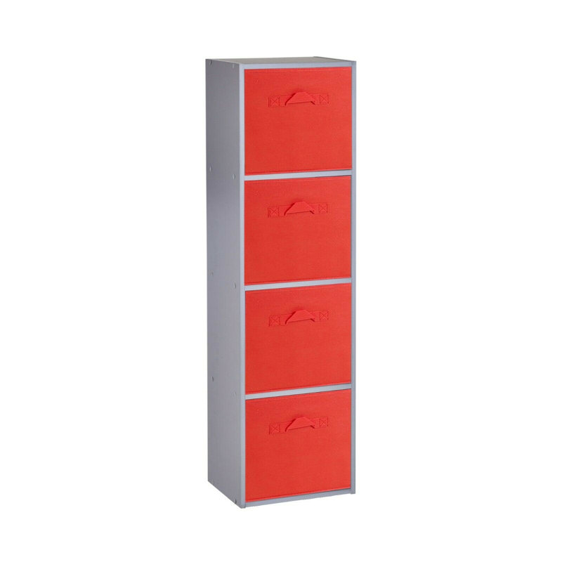 Cynera 106cm H x 30cm W Cube Bookcase, (4 Shelves) 106cm H x 30cm W x 23.5cm D, Grey/Red