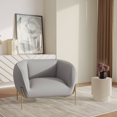 Fauteuil d'appoint moderne en velours Ratnam, fauteuil lounge une place avec pieds en métal doré, fauteuil tonneau rembourré pour salon, chambre, bureau