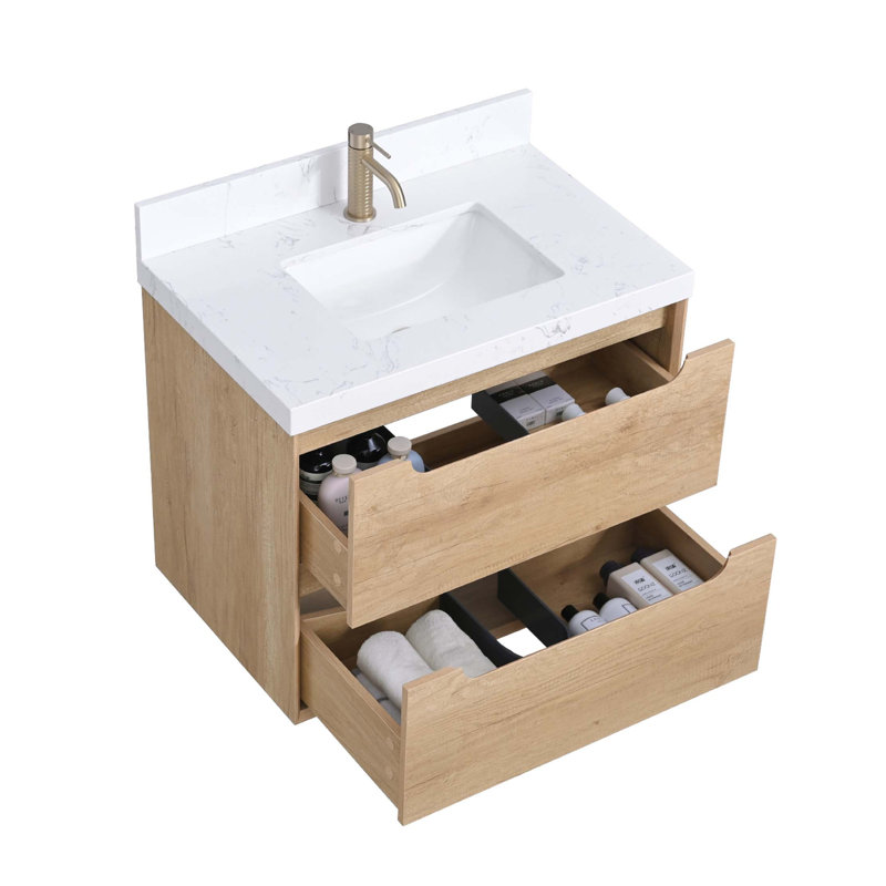 Meuble-lavabo mural avec design flottant et tiroirs à fermeture en douceur