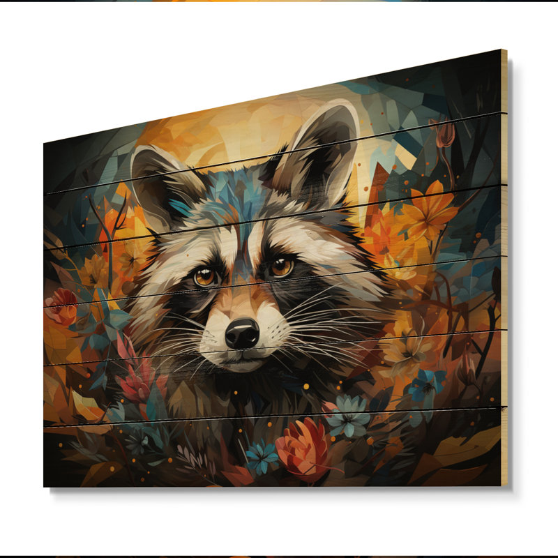 Curious Raccoon Collage II sur impression sur bois, H 24 po x l 32 po x P 0,78 po