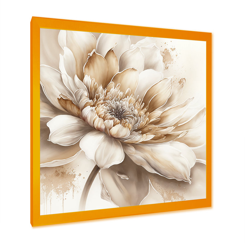 Simple fleur beige III - art mural floral, H 24 po x l 24 po x P 1 po, Cadre doré