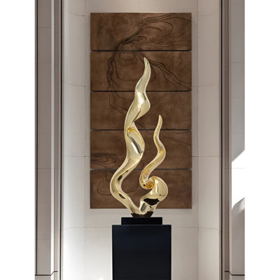 Gold Resin Ribbon Sculpture with Marble Base