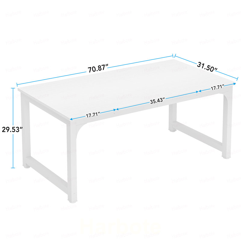 Bureau de direction 70,8 po, grand poste de travail moderne avec structure en métal épais, mobilier de bureau blanc pour le bureau personnel