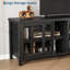 Meuble télé 65 po avec 4 portes coulissantes en verre, armoire de rangement, console multimédia Mid-Century, noir