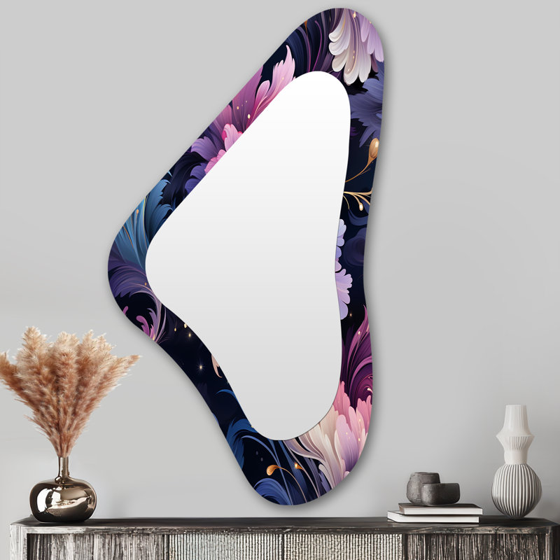Éclat de damas bleu astral - formes asymétriques damassées - grand miroir mural bohémien