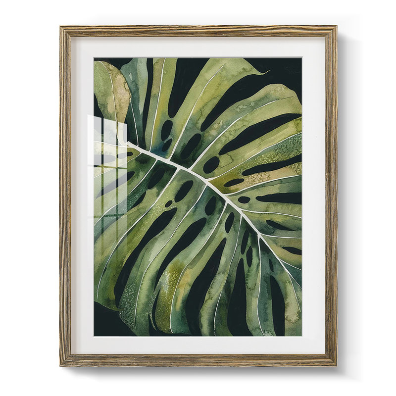 Nosturnal Monstera I, Blanc, Papier avec cadre noyer