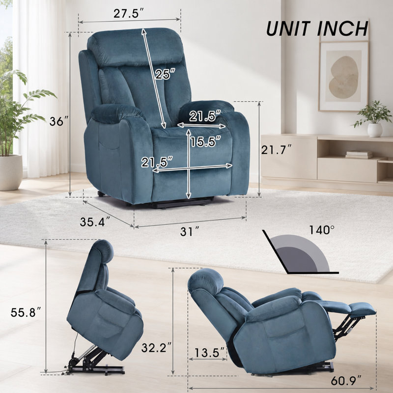 Fauteuil inclinable électrique Power Lift, Velvet, Navy Blue