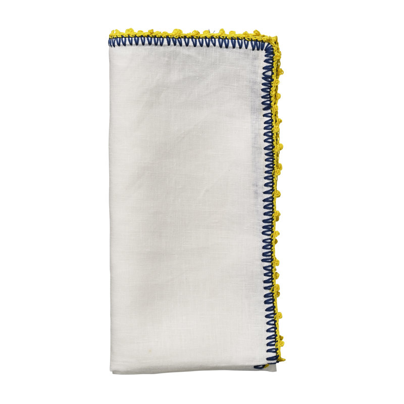 Knot Edge Linen Napkin, Blue/Yellow/White