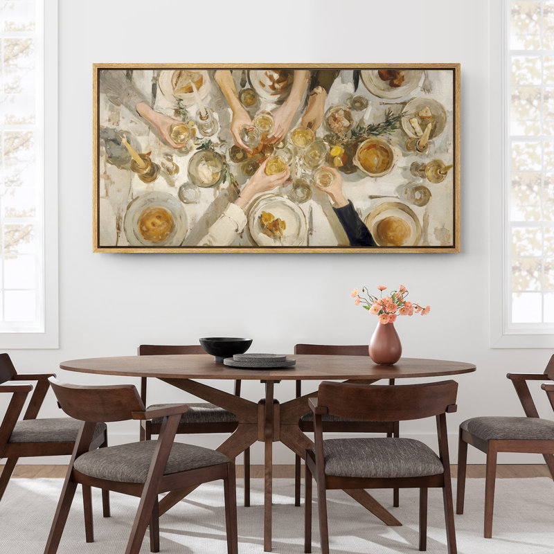 Warm Toned Feast Celebration Artwork Extra Large Pictures Framed Canvas Print Wall Art, Natural, 30" H x 60" W