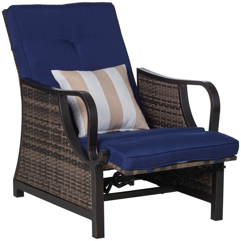 Chaise de patio avec coussins, Structure grise / coussin bleu foncé