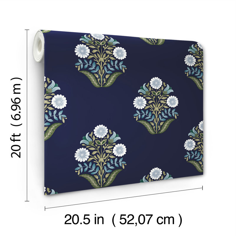 Double rouleau floral Peel & Stick, Bleu marine
