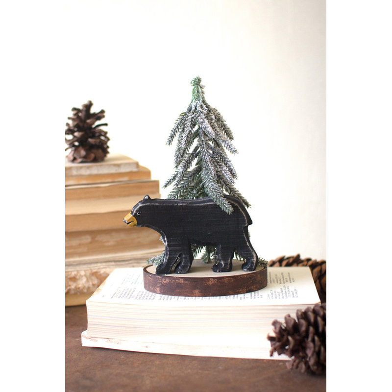 Figurine ours en bois avec sapin de Noël - Décoration rustique des Fêtes