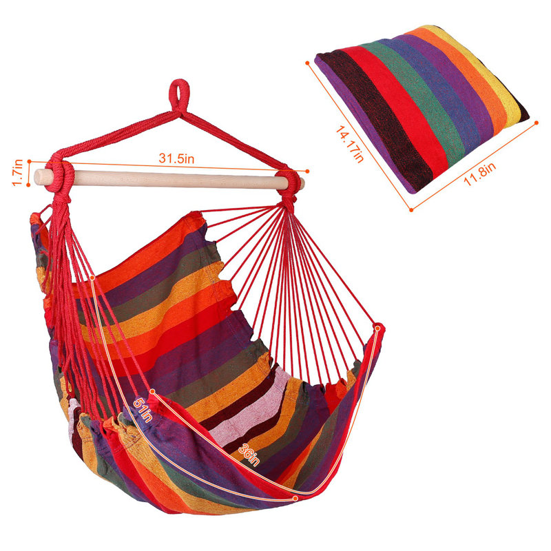Ausha 1 Person Canvas Chair Hammock, Red/Yellow/White