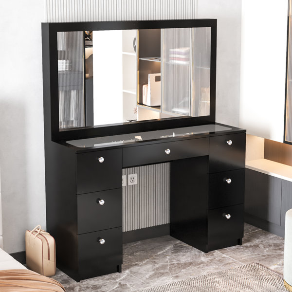 Avery Closet System Vanity with Mirror & Jewelry Makeup Storage Drawer