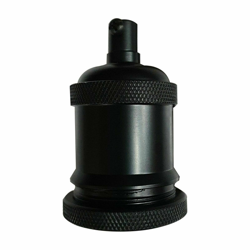 Vintage Industrial E27 Metal Lamp Holder with Shade Ring, Edison Screw Threaded Bulb Socket for DIY Pendant Lighting, Black