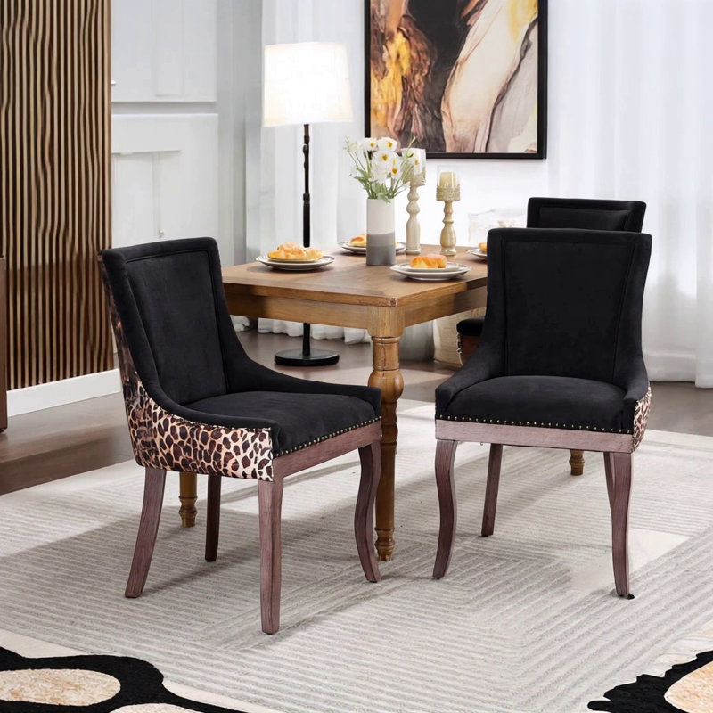 Ultra Side Dining Chair, Black/Leopard Fabric