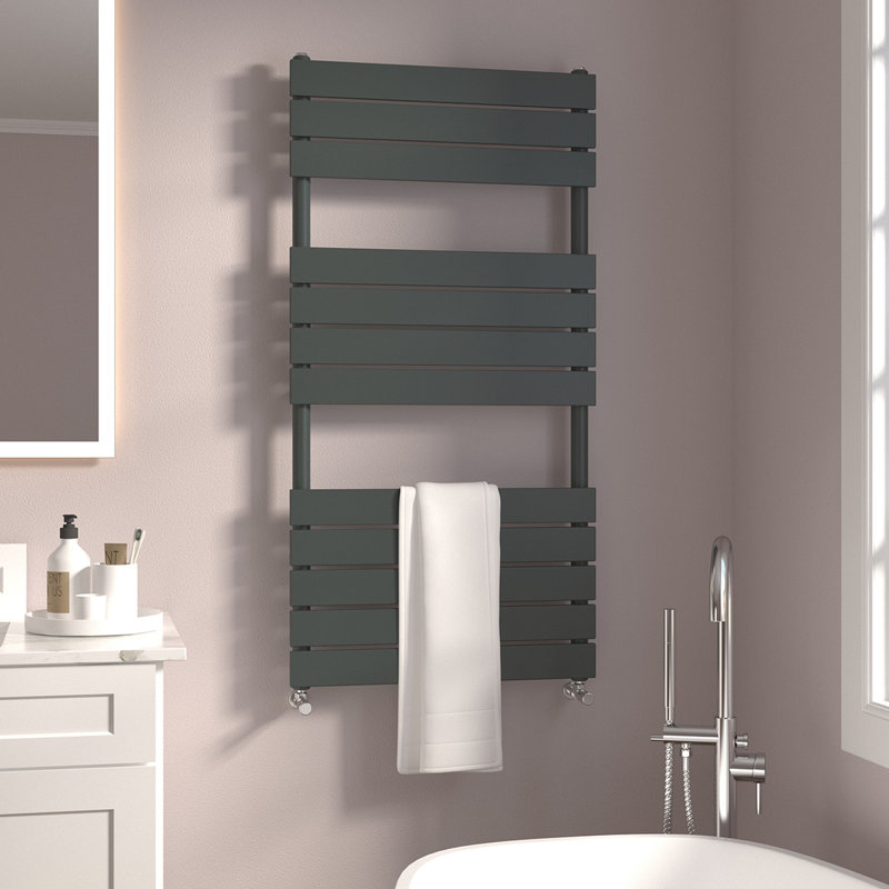 Noella Anthracite Flat Panel Towel Rail Designer Radiator, 120cm H x 60cm W x 6.2cm D