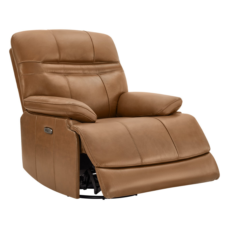 Fauteuil inclinable électrique pivotant en cuir véritable Grain, Brun