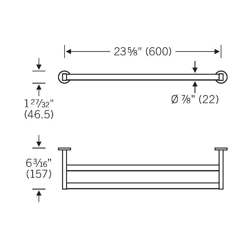 Double Wall Mounted Towel Bar, Polished