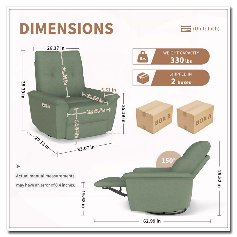 270° Power Swivel Rocker Recliner Chair, Dark Green