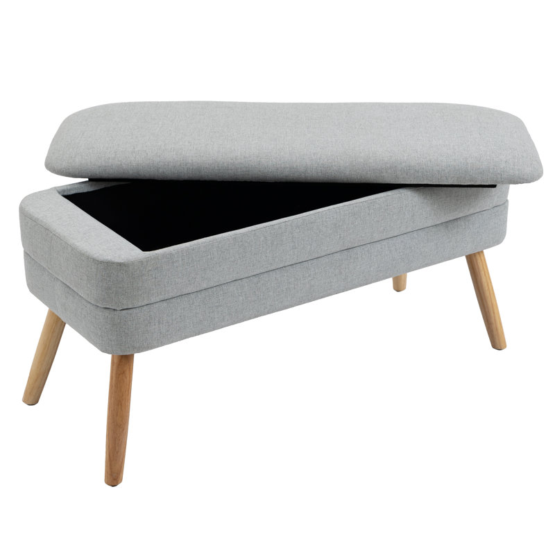 Jakailyn Linen Blend Upholstered Storage Bench, Gray