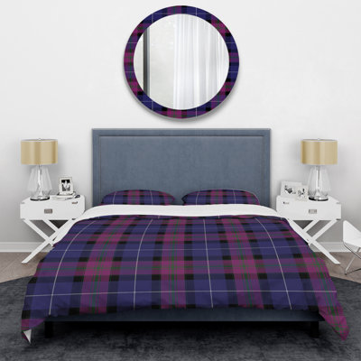 Pink and Purple Checked Tartan Polyester Plaid Duvet Cover Set