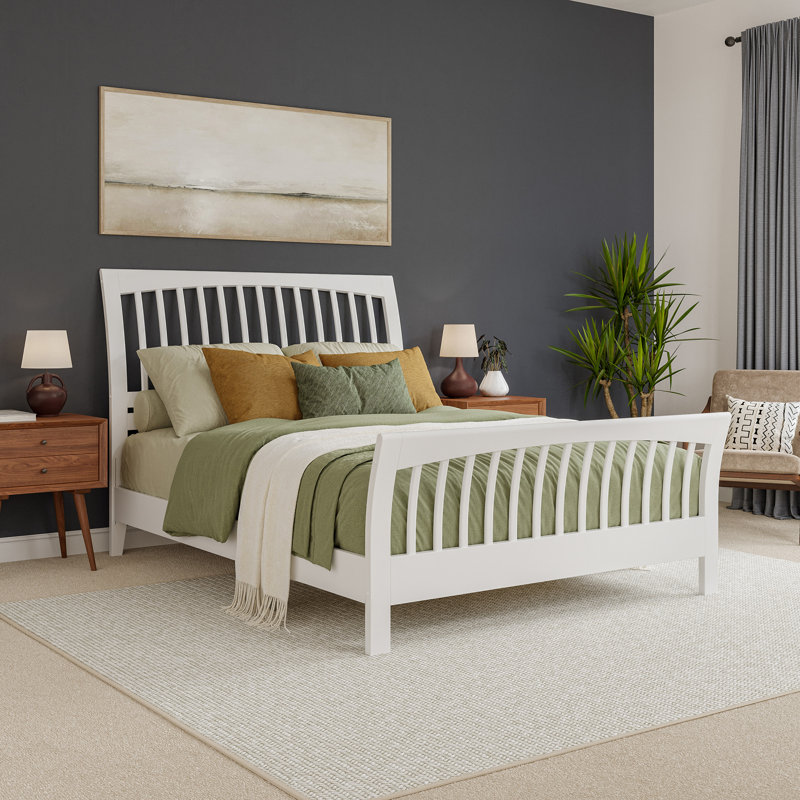 Lit plateforme en bois massif avec pied de lit assorti Orleans, Grand, Blanc