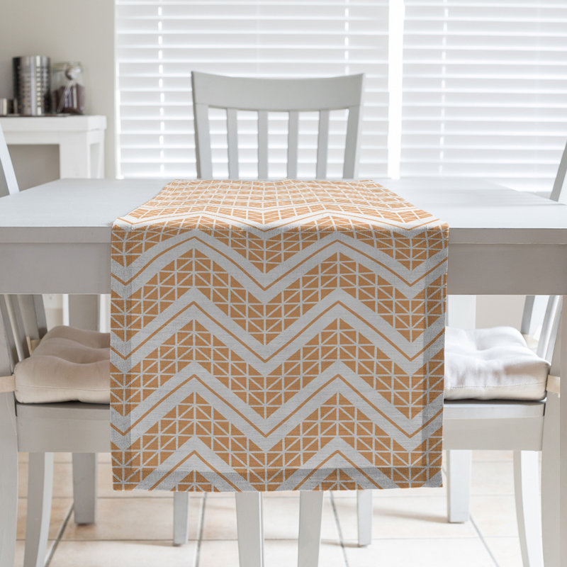 Stephenie Classic Hand Drawn Chevron Table Runner, 16" x 90", Carrot Orange