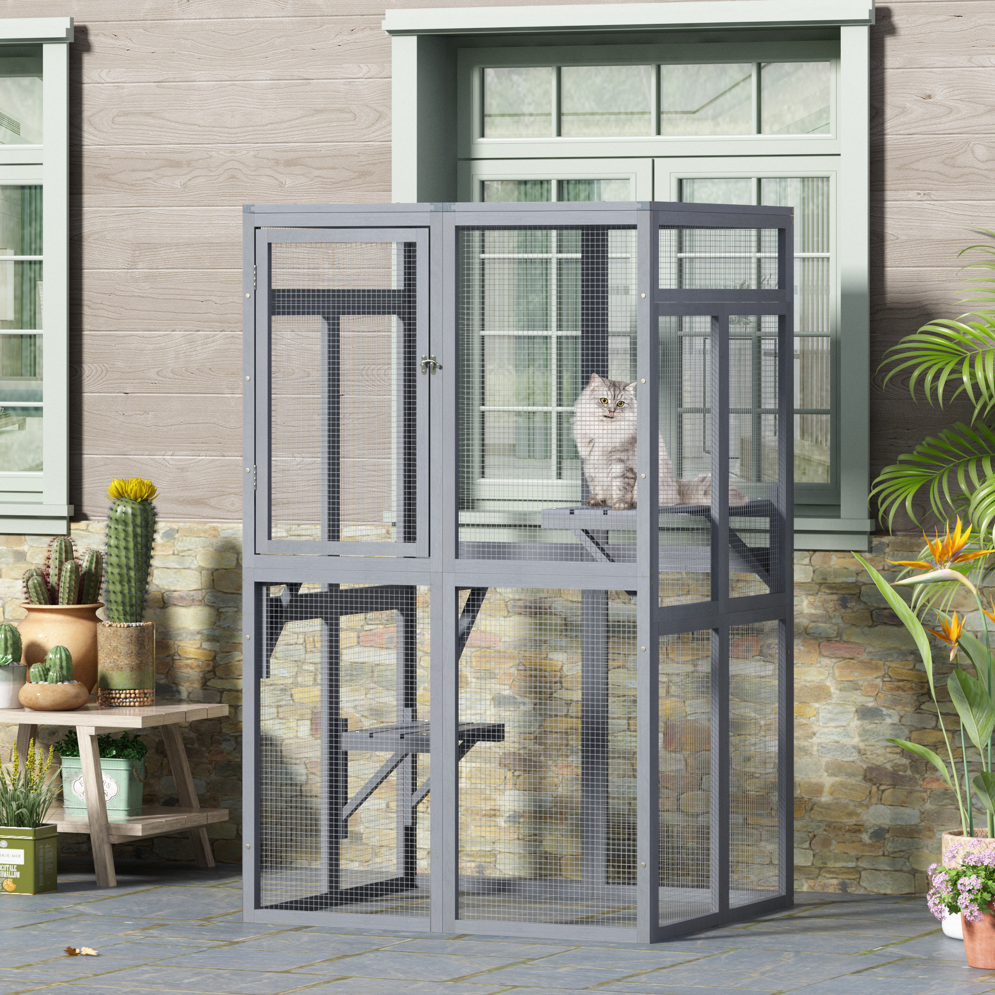 Tucker Murphy Pet™ Catio Outdoor Cat Enclosure Window Access(Grey ...
