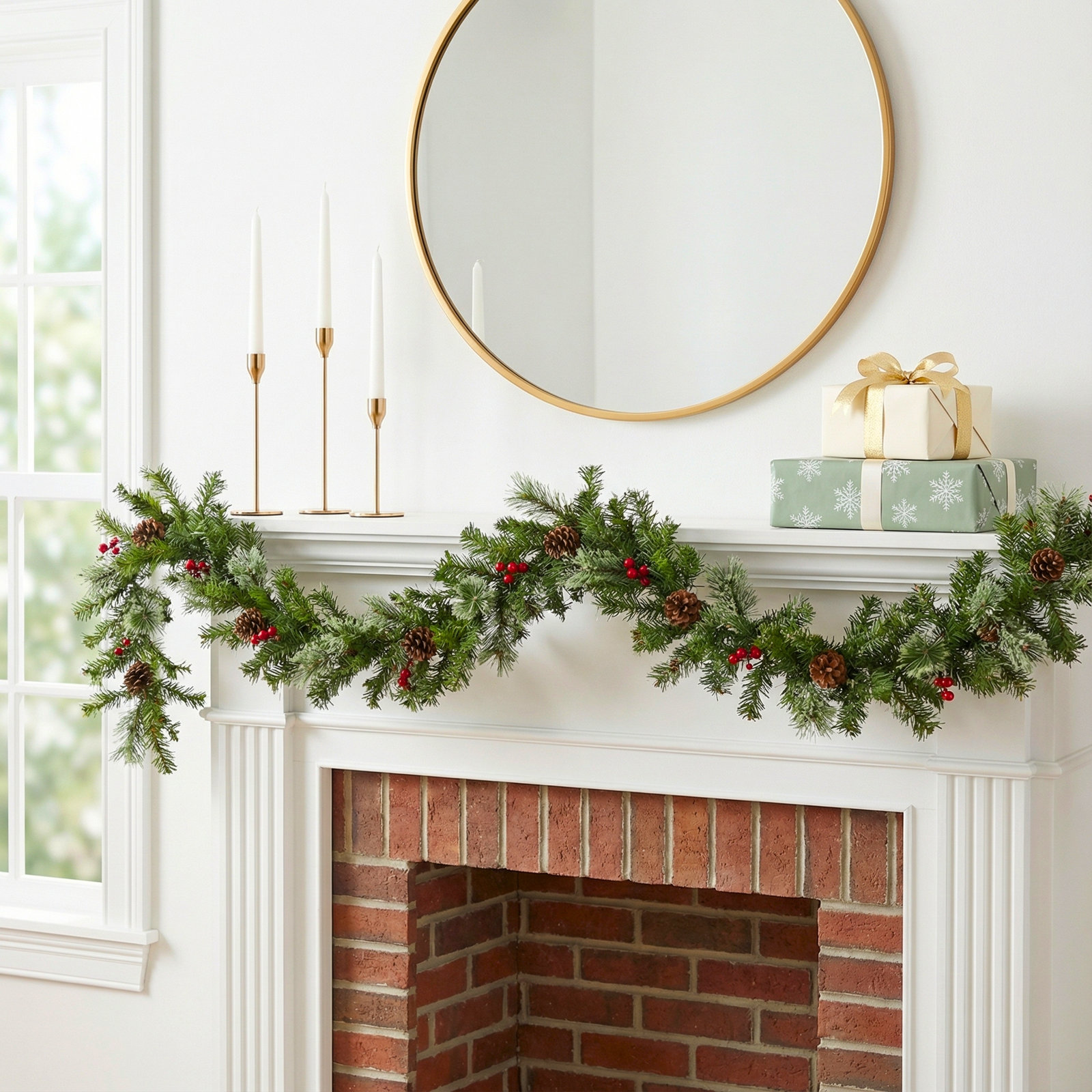 The Holiday Aisle® 9 ft. Evergreen and Cashmere Tips Garland