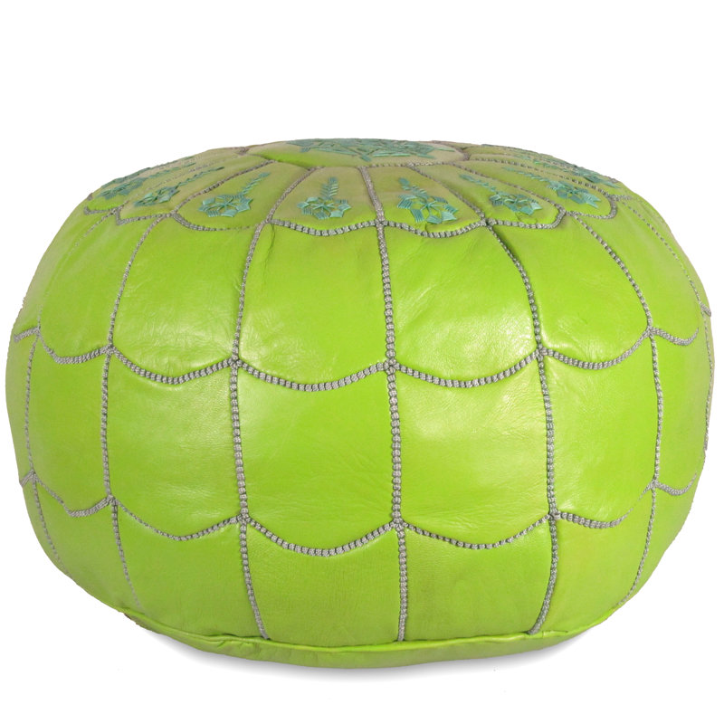 Leather Pouf, Lime Green Genuine Leather