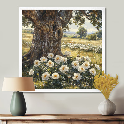 Pivoines près du vieux chêne II - pivoines, art mural