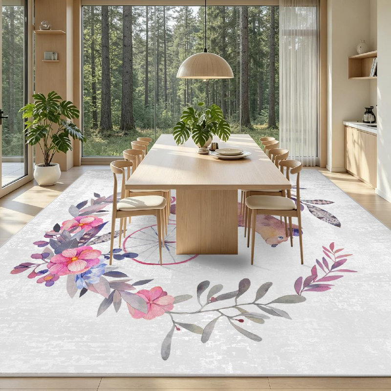 Tapis d'intérieur gris lavable à la machine, motif ours de cirque à vélo et aquarelle, Rectangle 71" x 98"
