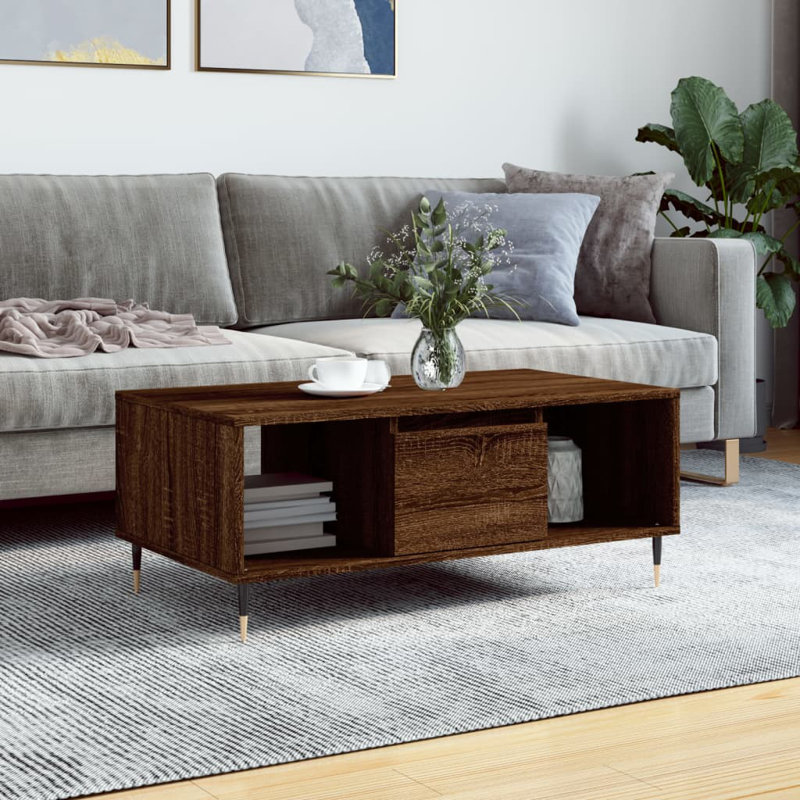 Ceda Four Leg Coffee Table with Storage, Brown Oak