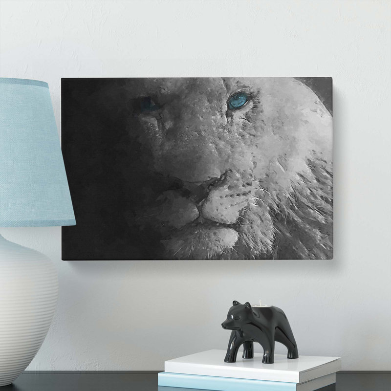 Teal Blue Eyes Of A Lion In Abstract - Wrapped Canvas, 60cm H x 91cm W x 3cm D